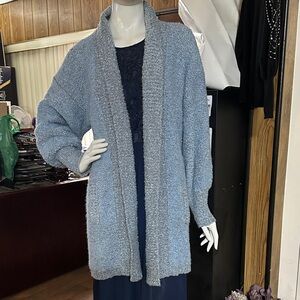 Elegant Blue Shawl Collar Cardigan